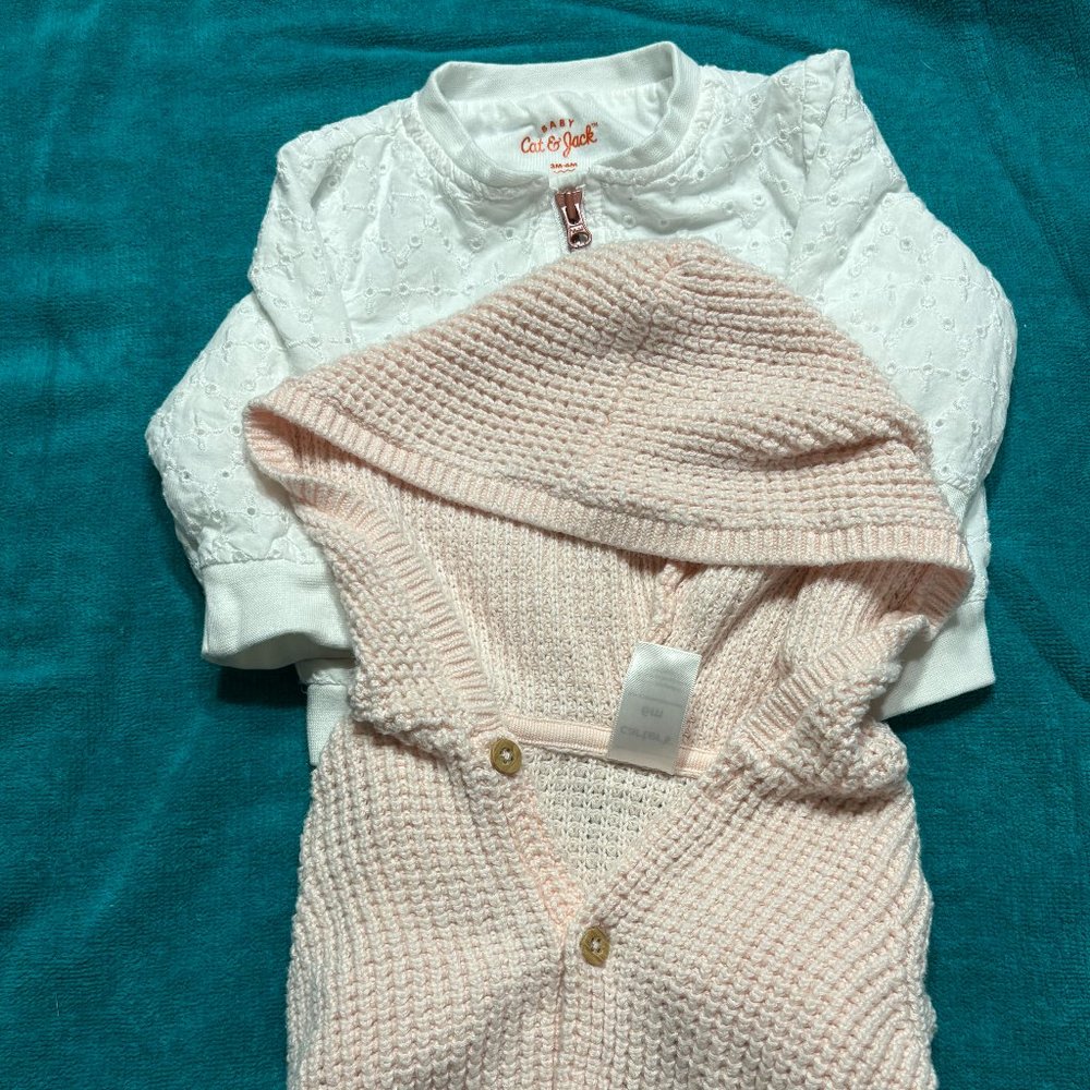 Bundle Cat & Jack Eyelet Zipper Jacket and Carters Button Sweater Teddy Bear